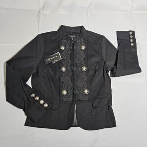 INC International Concepts MILITARY Marching STYLE Black Peplum Jacket Sz PM NWT